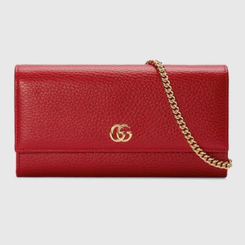 GUCCI GG Marmont Leather Wallet on Chain in Red